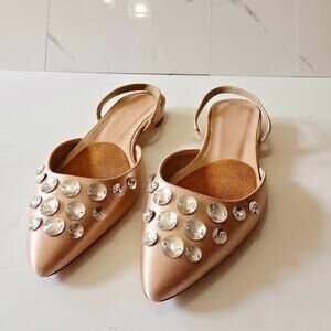 J. Crew Embellished Satin Slingback Flat G7995 Faded Blossom Pink Shoes Size 9.5